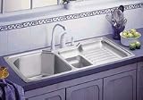 Elkay Gourmet Cuisine Centre EGPI4322L1 43 Top Mount Double Bowl Stainless Steel Sink with 18-Gauge, 10 Large Bowl Depth, Bowls Left of Ribbed Work Area and Cutting Board Included: 1 Hole
