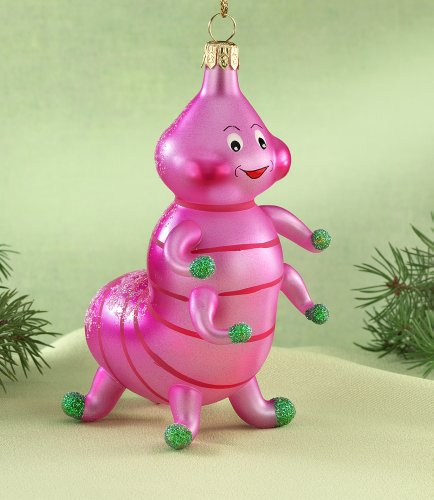 De Carlini Pink Caterpillar Italian Mouthblown Glass Christmas Ornament De Carlini Pink Caterpillar Italian Mouthblown Glass Christmas Ornament