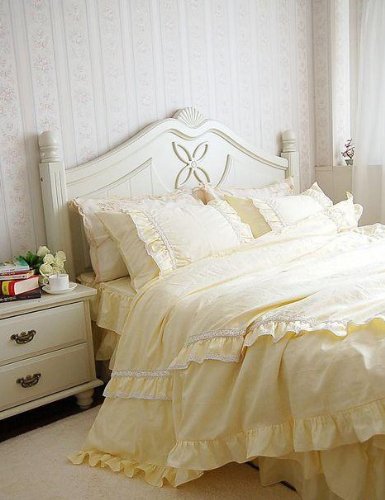 Shabby and Elegant Light Yellow Lace/ruffle Duvet Cover Bedding Set,king Size