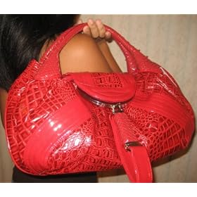 RED Croc Leather Lk Dectective Celebrity Spy Bag Hobo Handbag Tote Purse NEW