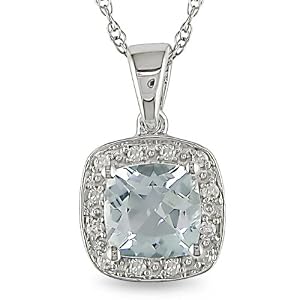 10k White Gold Aquamarine and Diamond Necklace by
