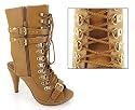 STRAPPY LACE UP PEEP TOE BOOT HEEL
