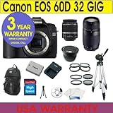 Canon EOS 60D Digital Camera + 32GB Memory + 7 Lens Deluxe Camera Kit