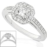 14k White Gold 1/2ctw Princess & Round Diamond Engagement Ring (HI/SI-I1)
