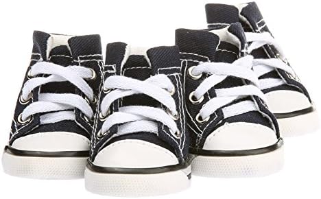 Rainbowee 4Pcs Casual Non-slip Pet Doggie Rubber Boots Lace-up Dog Puppy Sneaker Canvas Sport Shoes (Small, Dark Blue)