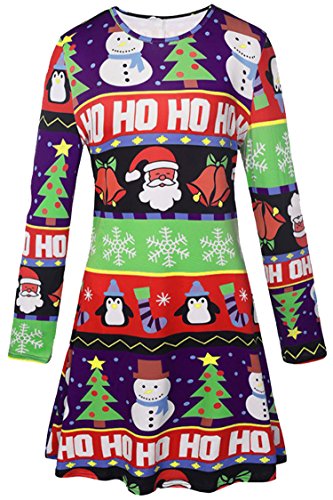 Pink QueenWomen's Santa Christmas Pattern A Line Flared Skater Dress