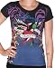 ED HARDY Christian Audigier Womens Tattoo True Til Death Snake EagleT-Shirt Tee Top Blue