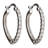 Romantic Cubic Zirconia {C.Z.} Diamond Outline Heart .925 Sterling Silver Hoop Earrings