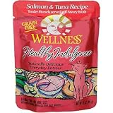 Wellness Healthy Indulgence Salmon and Tuna Recipe Grain Free Cat Food Pouches by Wellness
