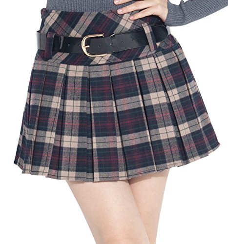 Chouyatouwomens A Line Plaid Wool Blend Pleated Skirt Side Zipper - Main Image