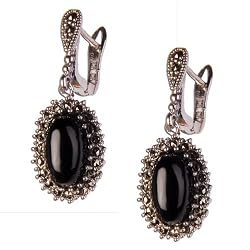 Earrings Set Sterling Silver Onyx Jewelry 1 inches (erg181)