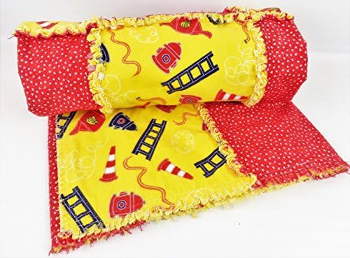 Flannel Crib Quilt Red Yellow Fireman 44" x 44"