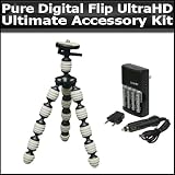 Ultimate Accessory Kit For Pure Digital Flip UltraHD Camcorder 3rd Generation U260BL, U260W, U260MG Includes Gripster Tripod + Four 3100 mah AA Battries W/ Ac/Dc Rapid Charger 110/220