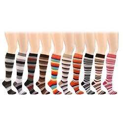 12 Pairs Stripe Long Knee High Tube Socks Cotton Set
