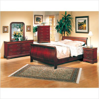 Queen Size Sleigh Bed Louis Philippe Style in Cherry Finish