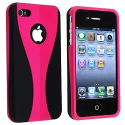Snap-on Rubber Coated Case for Apple&reg; iPhone&reg; 4 4S 4GS 4G AT&T / Verizon, Pink / Black