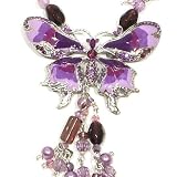 Purple Amethyst Austrian Eeads Rhinestone Butterfly Necklace with Matching Earrings Set