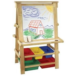 Natural Wood Easel with Plastic Bins