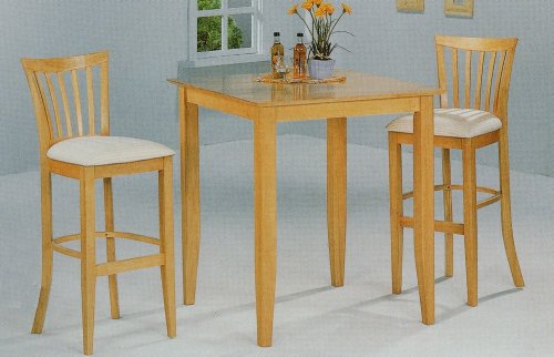 3pc Maple Finish Wood Pub Bar Table 2 Stool Set