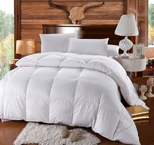 Full Size Down-Comforter 500-Thread-Count Siberian Goose Down Comforter 100 percent Egyptian-Cotton 500 TC - 750FP - 50Oz - Solid White