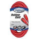 Coleman Cable 02408 14/3 SJTW Vinyl Outdoor Extension Cord, Red, 50-Foot
