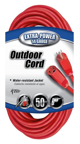 Coleman Cable 50-Foot 14/3 SJTW Vinyl Outdoor Extension Cord, Red #02408-88-04