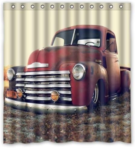 abigai Red Truck in Field Pattern Custom Printed Waterproof fabric Polyester Bath Curtain Bathroom Decor Shower Curtain 66"(w) x 72"(h)