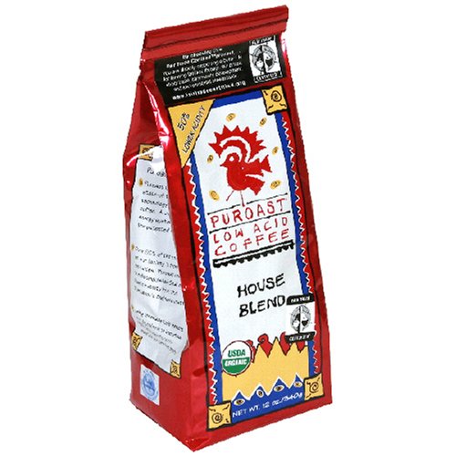 Puroast Low-Acid Whole Bean Coffee, Organic Fair Trade House Blend, 12-Ounce Bag (Pack of 3)