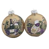 Kurt Adler 90-MM Cameo with Grape Design Glass Balls, 2-Piece