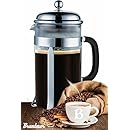 Bruntmor French Press Coffee and Tea Maker with 3 Bonus Filter Screens, 34 oz, Stainless Steel
