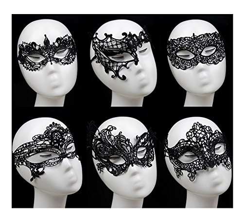 Gellwhu 6 Pack Lace Sexy Black Halloween Nightclub Dance Ball Eye Mask Veil Bondage