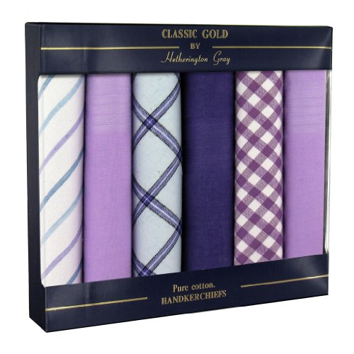 Men's Cotton Handkerchiefs Box Of 6 Purple Handkerchiefs 