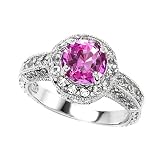 2.10 cttw 925 Sterling Silver 14K White Gold Plated Lab Created Round Pink Sapphire Engagement Ring Size 6