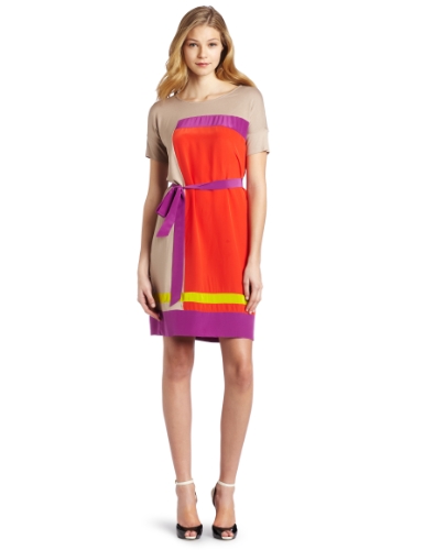 BCBGMAXAZRIA Women's Louella Color Blocked Dress With Tie Waist