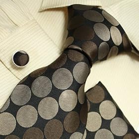 H5002 NEW Designer Black Brown Polka Dots 100% Jacquard Woven Silk Tie Hanky Mens Necktie and Cuff...