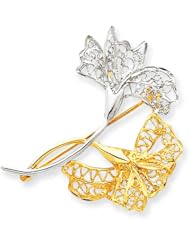14k Gold & Rhodium Filigree Floral Pin