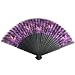 Smothered In Purple Flower Love - Silky Satin Fabric - Perforated Black Tint Wood Hand Held Folding Fan