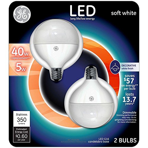 GE LED 40W Equivalent Soft White G16 Globe White Candelabra Base Dimmable LED Light Bulb