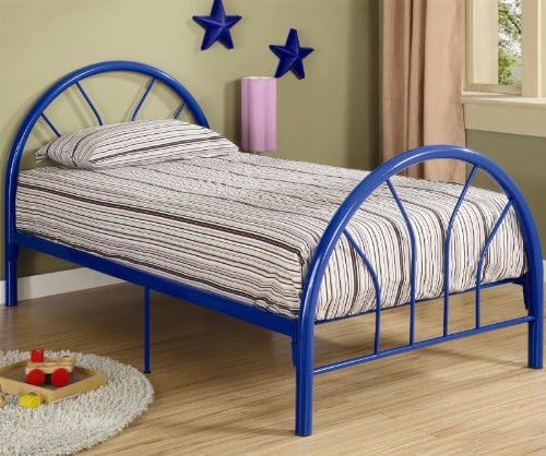 New Metal Twin Size Kid Bed Frame with Headboard and Footboard (Blue)
