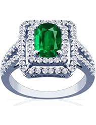 18K White Gold Cushion Cut Emerald Ring With Sidestones