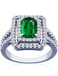 Platinum Cushion Cut Emerald Ring With Sidestones