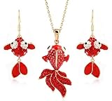 Swarovski Elements Crystal Goldfish Necklace And Earrings 3-Piece Set-CN3353