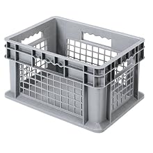 Akro-Mils 37278 16-Inch by 12-Inch by 8-Inch Straight Wall Container Tote with Mesh Sides and Solid Base, Case of 12, Grey
