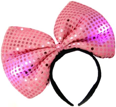 LED Flash Light Minnie Mouse Sequin Dotted Luminous Hair Head Band Costume (Pink)