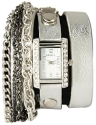 Ladies Rhinestone-accented Square Triple Chain Geneva Wrap Around Watch - Silver