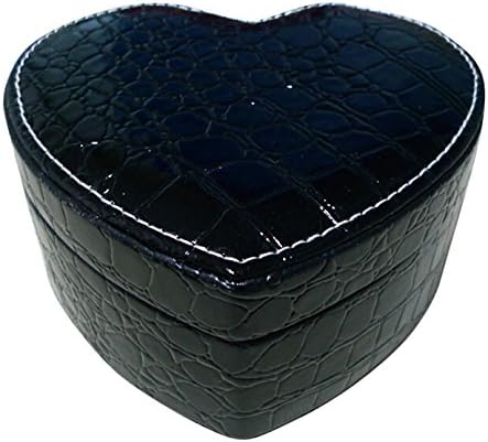 Heart Shaped Crocodile Pattern PU Leather two-layer jewelry box organizer display Storage Box (Black)