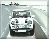 Mini Cooper Canvas Art Print Black & White Picture Framed 40 x 50cm