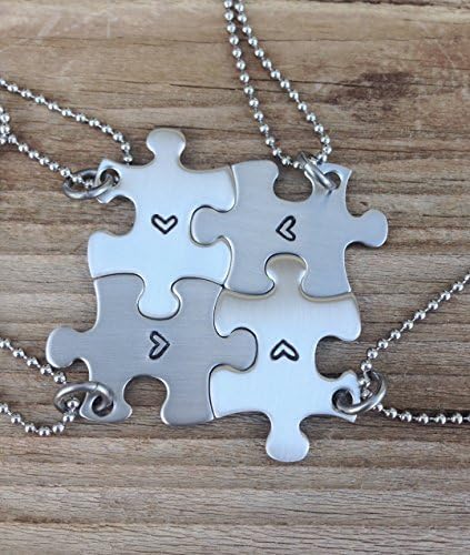 Mini puzzle piece necklace set hand stamped best friend, sisters ,bridesmaids stainless steel