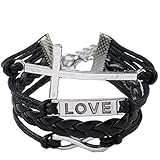 Christmas Gifts EyourlifeFashion Weave Wrap Around Leather Love Bracelet Cross Style Black thumbnail