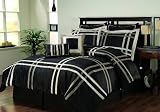 12 PC. TULLAH BLACK / TAUPE COMFORTER SET W/ MATCHING PILLOWS AND SHEETS SET